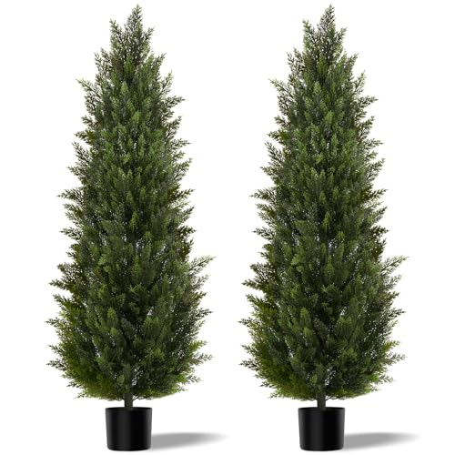 Vitalismo Artificial Topiary Cedar Trees 6FT Tall 2 Set Outdoor Indoor Faux Pine Shrubs Plants Realistic Fake Plants Front Porch Decor Artificial Bushes Cypress for Home Front Door Offices