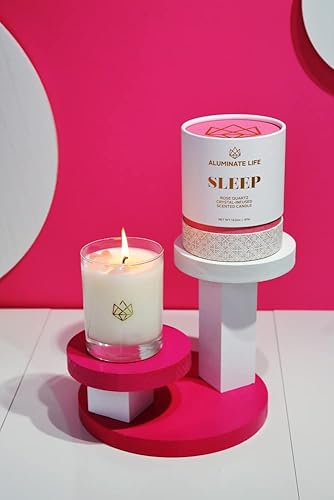 Miniatura 6 de Vela de lujo en tarro de vidrio, 14.5 onzas, Sleep - Infusión de cristal de cuarzo rosa - aromas de rosa, lavanda y vainilla - Tranquilidad, amor y