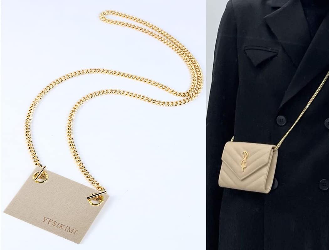 Conversion Kit Compatible With YSL small card holder Felt Insert + 47" Gold Chain (black)