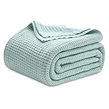 Bedsure Gentlesoft 100% Cotton Blanket King Size for Bed - Breathable and Soft, Thick Cozy Waffle Weave Christmas Blanket Gift for Women, Mint, 104x90 inches