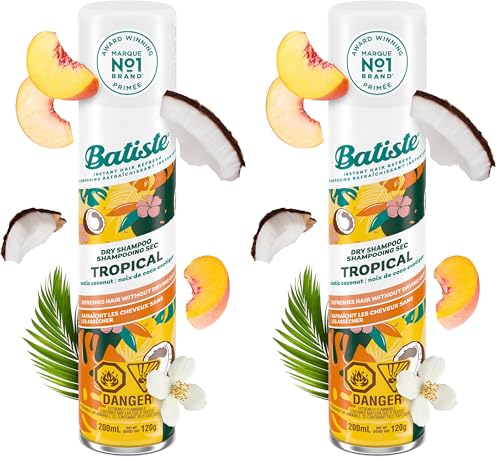 Batiste Tropical Coconut Exotic Dry Shampoo Champú (Ad1161), Incoloro, Aromatic, 200 Mililitros (Paquete de 2)