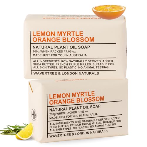 Image of Wavertree & London Lemon Myrtle & Orange Blossom Scented Natural Soap Bars (2 Bars), 7oz Moisturizing French Triple Milled Soap enriched with shea butter - Bath & Body Bars [100% Naturally derived]