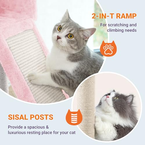 Image of Allewie 81 Inches Tall Cat Tree /Multi-Level Large Climbing Tree House and Towers for Big Feline /Condo and Hammock /Scratching Post /Wide Base /Pink