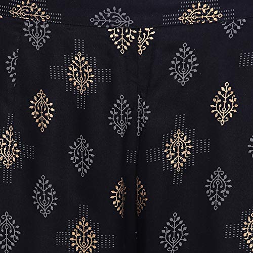 Image of Khushal K Women's Rayon Foil Print Kurta With Palazzo Set (Blue)