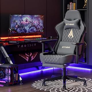 Symino Chaise Gamer Ergonomique - Fauteuil de Bureau avec Repose-Pieds Télescopique, Support Lombaire et Hauteur Réglable - 200kg (Simili Cuir Grey)