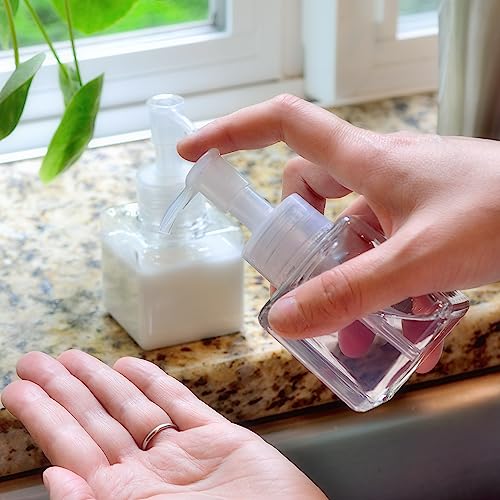 Youngever 5 Pack 4 Ounce Plastic Pump Bottles, Square Refillable Plastic Pump Bottles for Dispensing Lotions, Liquid Soap (Clear with Clear Pump)4