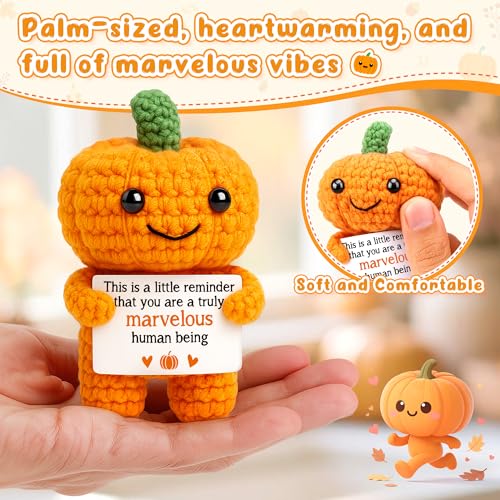 Funny Positive Pumpkin Halloween Decorations Gifts, Fall Decorations for Home, Halloween Basket Stuffers for Teen Girls Boys Kids, Thanksgiving Decorations, Handmade Emotional Crochet Pumpkin Decor - Image 3