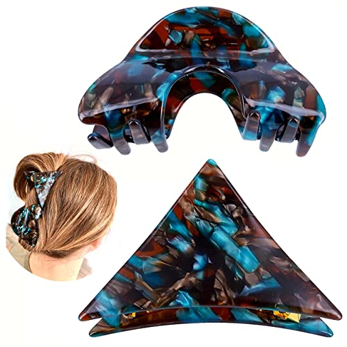 Set of 2 Assorted Prestige Hair Clips for Women Hair Jewelry Acetate Cellulose Tortoise Shell, Trendy Hair Accessories