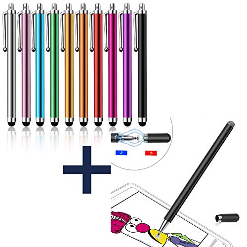 LIBERRWAY Stylus Pen 10 Pack for Universal Touch Screen + Disc Stylus Fiber Stylus 2 in 1 with Magnetically Attached Cap Black