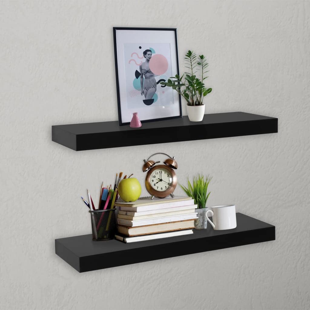 vidaXL 2X Schweberegal Freischwebend Wandboard Wandregal Hängeregal Bücherregal Regalbrett CD DVD Regal Deko Schwarz 40x20x3,8cm MDF
