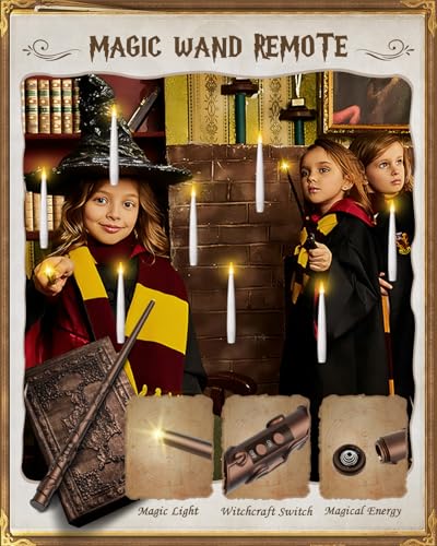 Image of TLPUHU Floating Candles with Wand,10 Pcs White Flameless LED Taper Candles | Magic Hanging Candles, Battery Operated with Remote, for Halloween Decorations, Bedroom, Window, Party, Christmas