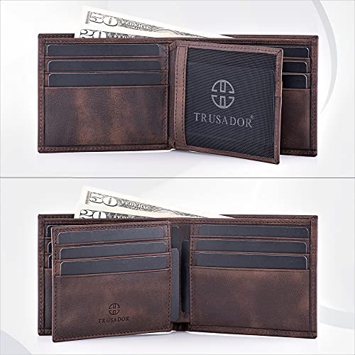 TRUSADOR Savona Classic Men's Wallets Leather Bifold with RFID Wallet for Men Gift Box (Brown)2