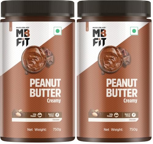 Image of MuscleBlaze Fit Chocolate Peanut Butter (Creamy, 750g) | High Protein | No Trans Fat, Energy Booster (Pack of 2)
