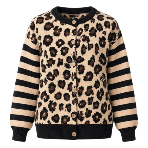 Leopard Cardigan Sweaters for Women Y2k Striped Colorblock Knit Coat - image 4