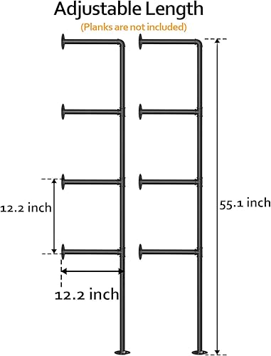 Miniatura 3 de Pynsseu Estante Industrial de Tubo de Hierro para Montaje en Pared, Estantería Abierta DIY de Granja, Estantes de Tubo para Cocina Baño, Librerías