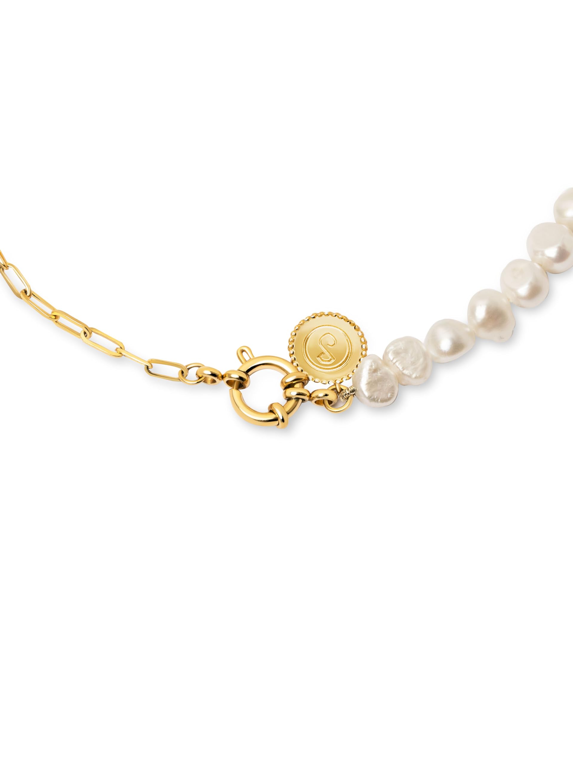 SINGULARU Collar Chic Pearl - Collar en Acero o en Acero con Acabado en Baño de Oro de 18kt y con Motivo Perlas Naturales de Agua Dulce - Joyas Para Mujer