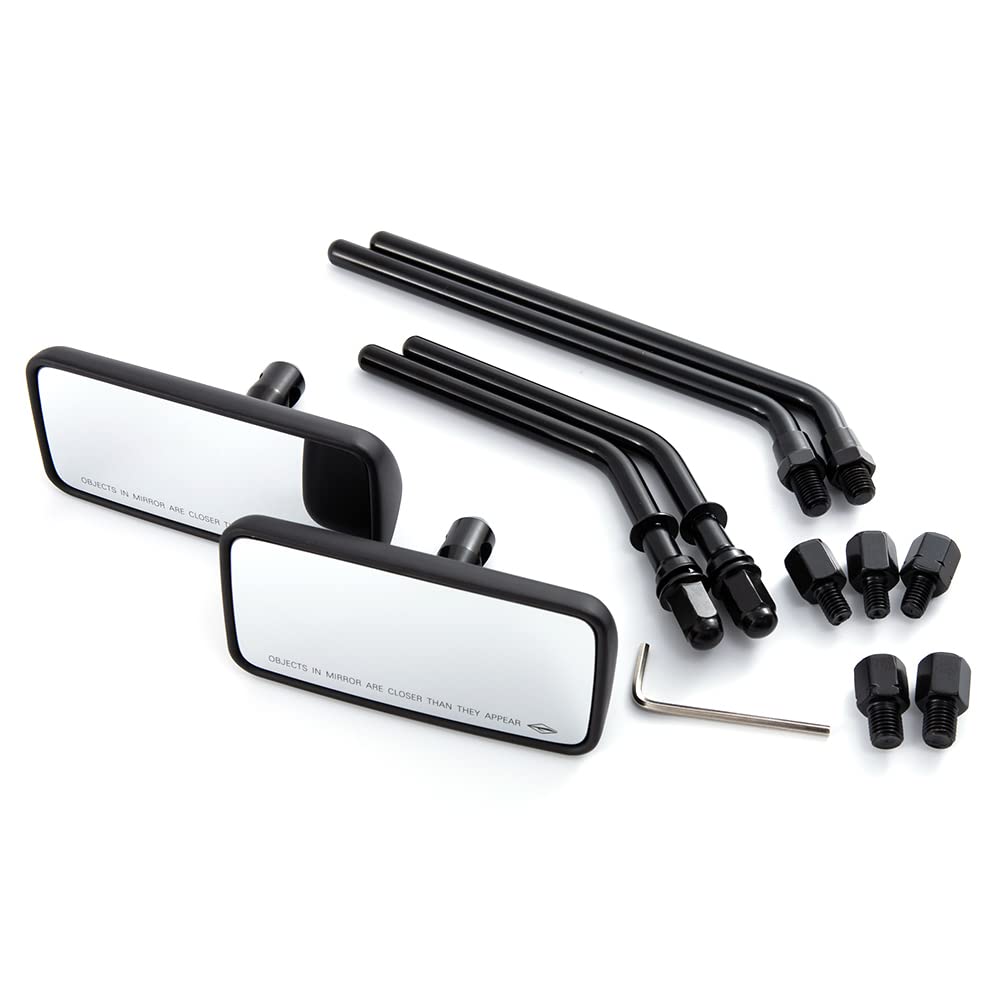 Specchietto retrovisore moto 8mm 10mm Specchietti laterali manubrio in lega di alluminio vintage nero universale per ATV Street Bike Cruiser Chopper rettangolo (Nero)