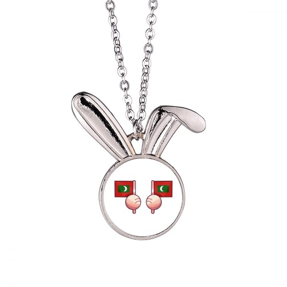 Collier lapin drapeau des Maldives bijou pendentif original