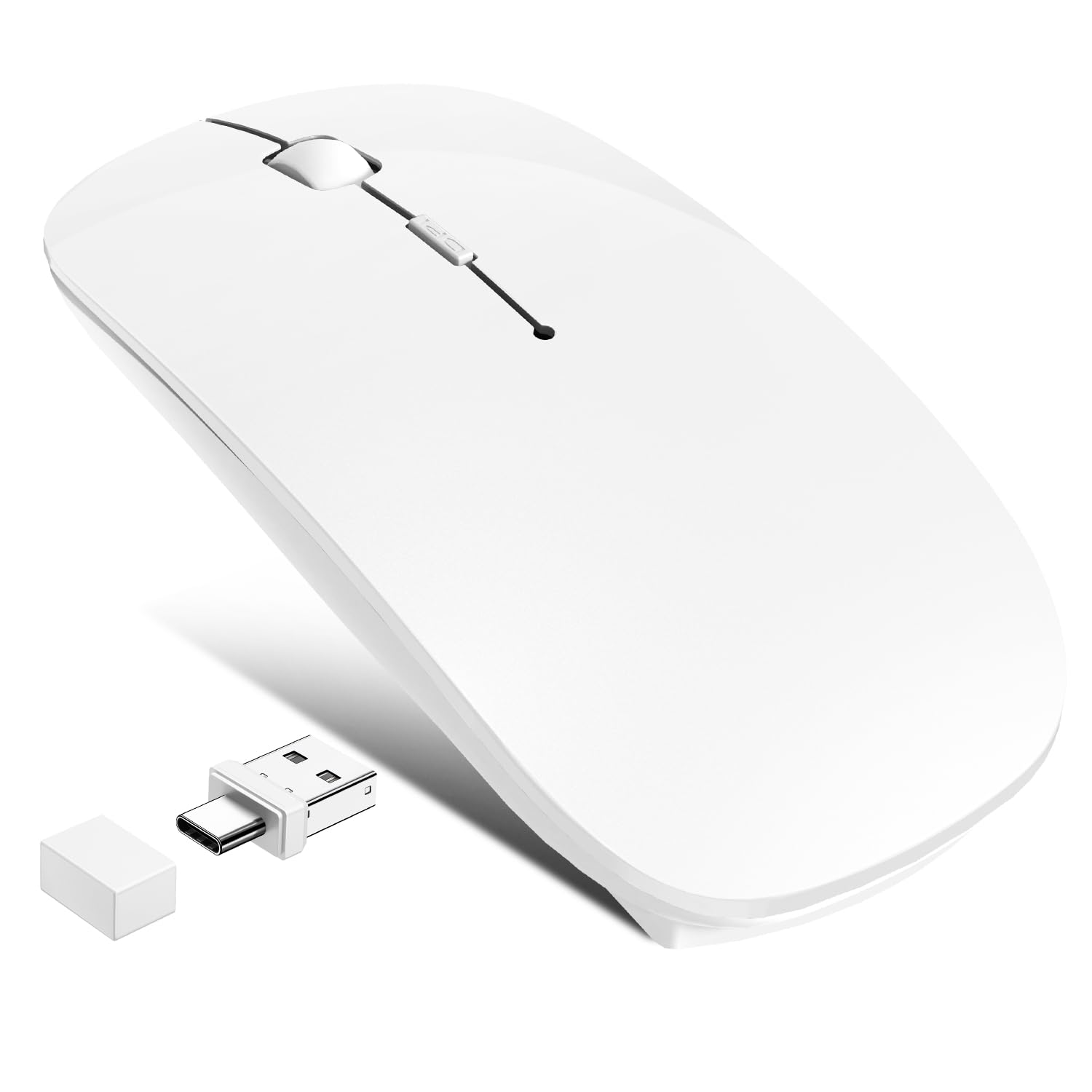 Photo 1 of FYBC Wireless Mouse for MacBook Air iPad Pro PC Laptop, Bluetooth Rechargeable Computer Mice with Jiggler Mode, Silent 3 Mode (BT 5.2/3.0 & USB-A/USB-C Receiver) Type-C Slim Travel Mouse, White