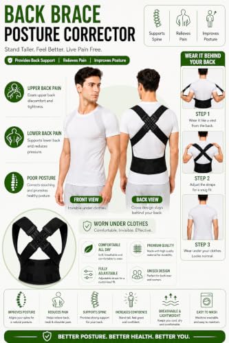 Image of Posture Corrector Belt for Men & Women, Adjustable Back Support Brace, Shoulder & Upper Back Support, Breathable & Comfortable Posture Support for Daily Wear