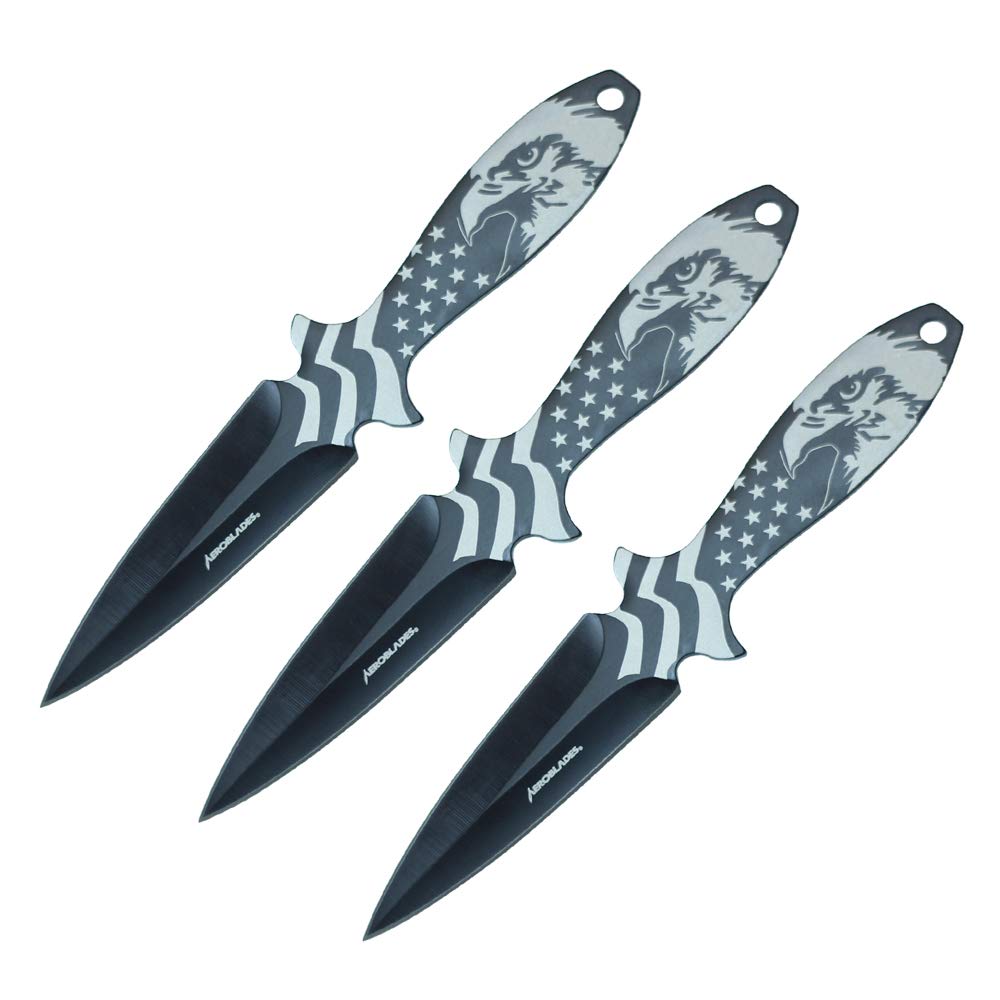 Wuu Jau Co Aeroblades AB11 3 Pcs Set Eagle American Flag Throwing Knife (AB11BK)