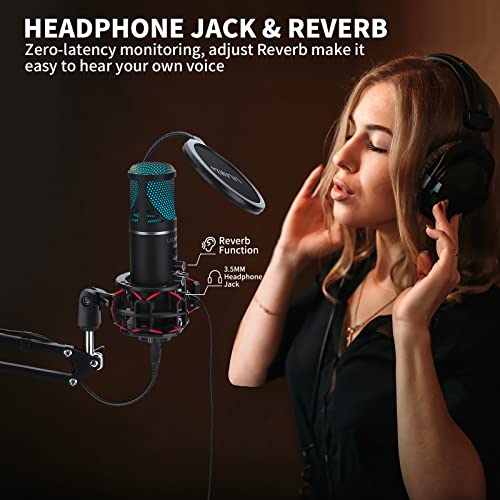 Lilanzo Usb Microphone, Podcast Gaming Microphone For Pc Ps4/5 Streaming, Computer Condenser Cardioid Mic For Recording, Singing, Youtube, Tiktok, Studio Mic Kit With Boom Arm, Mute, Volume, Reverb #TOP4