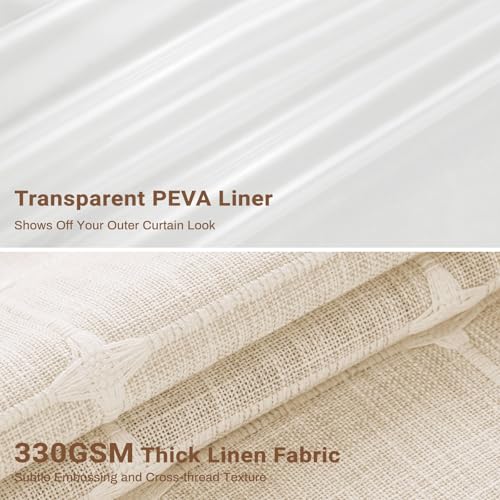 Image of BTTN 3 in 1 Shower Curtain with Liner, 90 Extra Long Boho Linen Cloth Shower Curtain Set with Hook, Tall Farmhouse Bohemian Waterproof Fabric Shower Curtain for Bathroom, Beige /Cream, 72x90