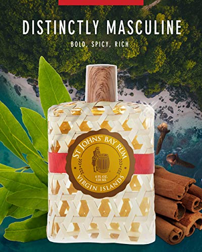St Johns Bay Rum Aftershave and Cologne | Made with Bay Leaves from the Virgin Islands | Best Selling Bay Leaf After Shave Fragrance for Men | (4 oz Splash Bottle )