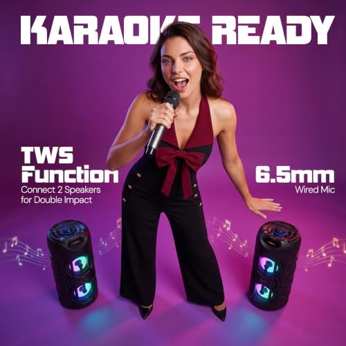 Image of E GATE Thor 306 42W Party Speaker | Dual Driver Deep Bass | Splash Proof | RGB Lights | TWS | BT 5.2 | USB AUX TF FM | Type-C Charging | Portable Bluetooth Speaker for Home Outdoor Party