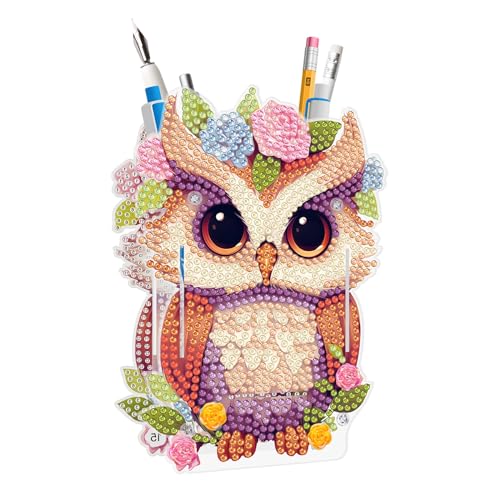 Ylkgogo Diamond Painting Pencil Holder Diamond Art Kits for Kids Aldults Cute Animal Pen Holder Desktop Ornaments Organizer(Owl)