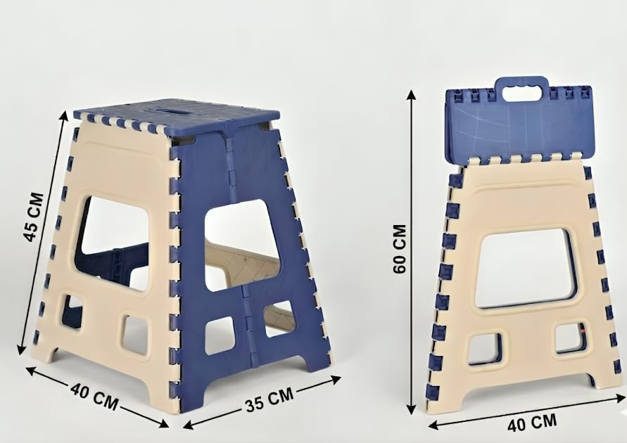 Image of U-MAX 18 Inch Folding Stool - Compact, Portable Step Stool for Kids & Adults, Lightweight Plastic Design, Slip-Resistant, Ideal for Kitchen, Bathroom, Camping & Travel (Blue / 18 inch)