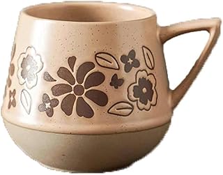 Handmade Rustic Ceramic Coffee Mug Minimalist Plant Design Creative Breakfast Cup Unique Pottery Coffee Mug for Home and Office