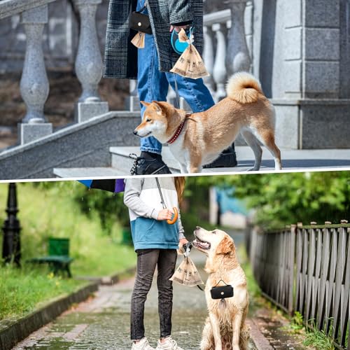 Image of Affrolling 5 Pcs Leather Dog Poop Bag Holder Christmas Include 45 Scented Poop Bags Dispenser Cute for Travel Walking Dog Park and Outdoor Use(Black)