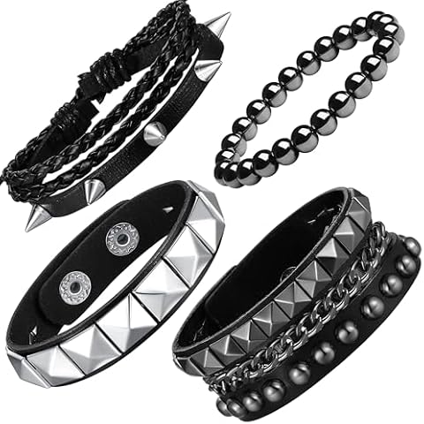 XIANNVXI 4Pcs Spike Bracelet Goth Punk Bracelet for Men Women Leather Cuff Adjustable Black Bracelet Cover