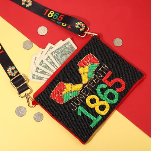 Image of Juneteenth Purse for Women Beaded Afro Freedom Crossbody Purse Shoulder Bag Black History Month African Outfit Gift
