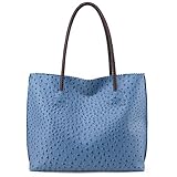 Milan Chiva トートバッグ 女性用 ファスナー付き ラージ オーストリッチ ヴィーガン レザー ショルダー パース ハンドバッグ, ブルー(Serenity Blue), 2XL
