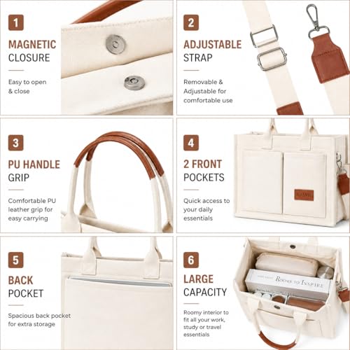 Image of Kawn Large Canvas Tote Bag for Women hobo Shoulder Bag with Zipper Multi-Pocket Satchel bag Crossbody Bag with Detachable Strap Everything Everyday Handbags for Office, College and Travel