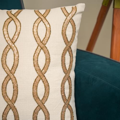 Image of Hand Beaded Sequins Patchwork Embroider Cushion Covers | Decorative Sofa Cushion Cover | 16X16 Inches Cotton Cushion Covers for Bedroom and Living Room (Set of 1, 16 * 16)