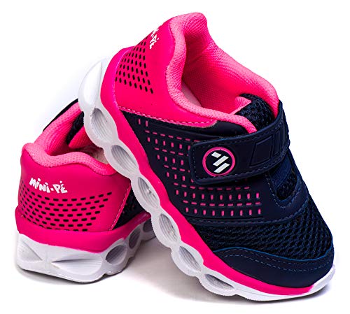 Tênis Infantil Feminino Com Luzes de Led MP1814 - AS109 Cor:Azul Marinho-Pink;Tamanho:21