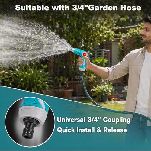 Image of TOTAL Garden Hose Spray Nozzle with 3 Adjustable Spray Patterns, Zinc Alloy Heavy Duty Water Gun, 3 /4 Inch Universal Connector, U-Shaped Lock for Car Washing, Gardening & Cleaning