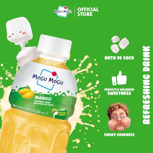 Mogu Mogu Mango Juice Drink with Nata de Coco (Coconut Jelly) – Chewy Fruit Beverage for Kids & Adults, 6 Pack Bottles, 10.82 fl oz Each - Thumbnail 2