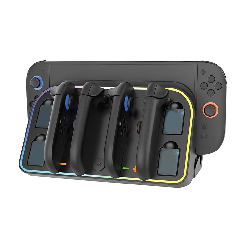 Stazione di ricarica da parete per Switch2 con illuminazione RGB personalizzabile supporto per 4 controller e 4 schede