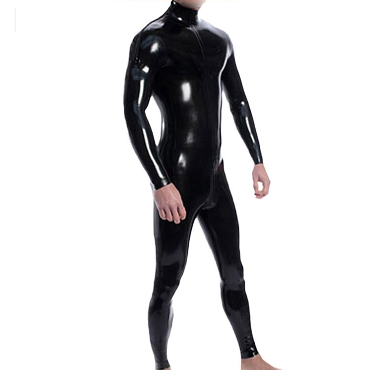Noir Combinaison Latex Homme,Caoutchouc Combinaison,Fermetures Éclair Épaules et à Éntrejambe,aux Cosplay Costume