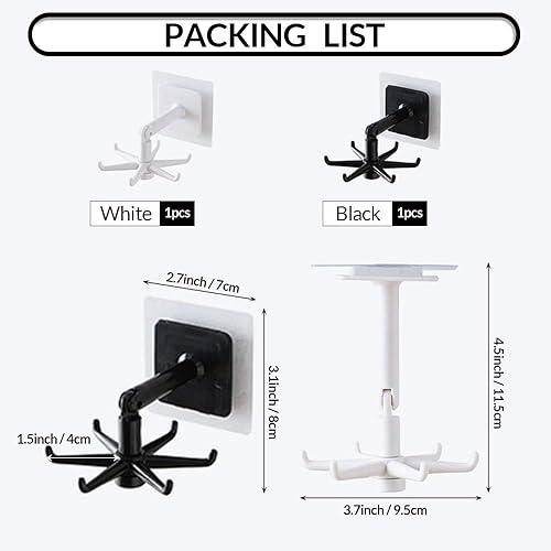 Miniatura 4 de Aosome Gancho para colgar utensilios debajo del gabinete para cocina y baño, paquete de 2 unidades, blanco y negro