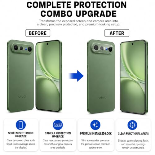 Image of ArmourPro Tempered Glass and Clear Camera Lens Protector for Vivo X300 FE, Edge to Edge Screen Guard, Anti-Bubble, Scratch Resistant, Anti-Fingerprint, Installation Kit | Clear