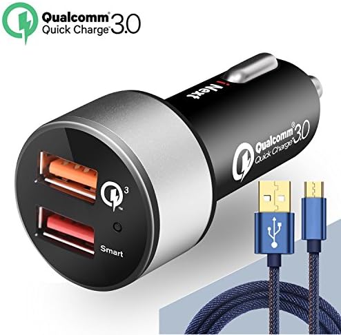 Quick Charge 3.0 Dual USB Car Charger, Smart Ports 2.4A Rapid Fast Charge for iPhone 8 X 7 6S Plus iPad, Quick Charge 3.0 for Samsung Galaxy S8 S7 Edge Note 8 LG G6 with 4ft Jean Braided Type C Cable)