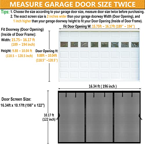 Image of Magnetic Garage Door Screen 16x10ft for 2 3 Car, Doors Durable Fiberglass Heavy Duty Mesh Magnetic Net, Pets Friendly Retractable for Carport Garage Patio Porch (Black, 16x10ft)