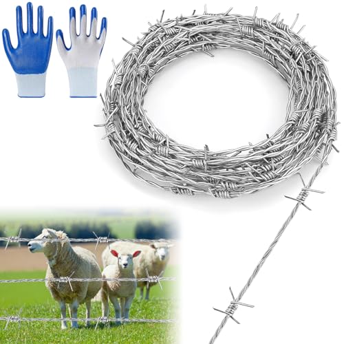 Stacheldraht Tierabwehr, Natodraht Stacheldrahtrolle 1,8mm x 10m, 4 Punkt Stacheldraht Verzinkt Zaun, mit Handschuhe, für Zaun, Drahtzaun, Weidezaun, Abwehr gegen Marder Baseballschläger Stacheldraht Tierabwehr, Natodraht Stacheldrahtrolle 1,8mm x 10m, 4 Punkt Stacheldraht Verzinkt Zaun, mit Handschuhe, für Zaun, Drahtzaun, Weidezaun, Abwehr gegen Marder Baseballschläger