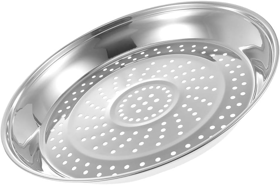 KALLORY Stainless Steel Steamer Basket Insert 12.20 inch Pot Steamer Tray with Fine Holes Steaming Rack for Vegetables Fish Eggs Dumplings Seafood Kitchen Use