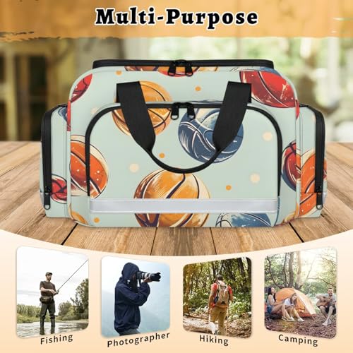 Waterproof Tactical Duffle Bag 25" Carry On Bag for EMT Tear-Resistant Gym Bag with Multi-Pocket & OSHA Reflective Travel Bags for Men Women Basketballs Print3